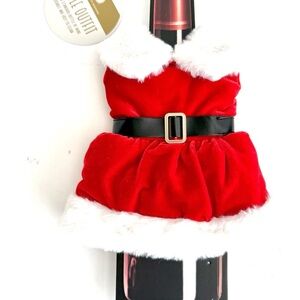 FAUX FUR RED SANTA MRS CLAUS DRESS WINE CHAMPAGNE BOTTLE COAT HOLIDAY PARTY NEW